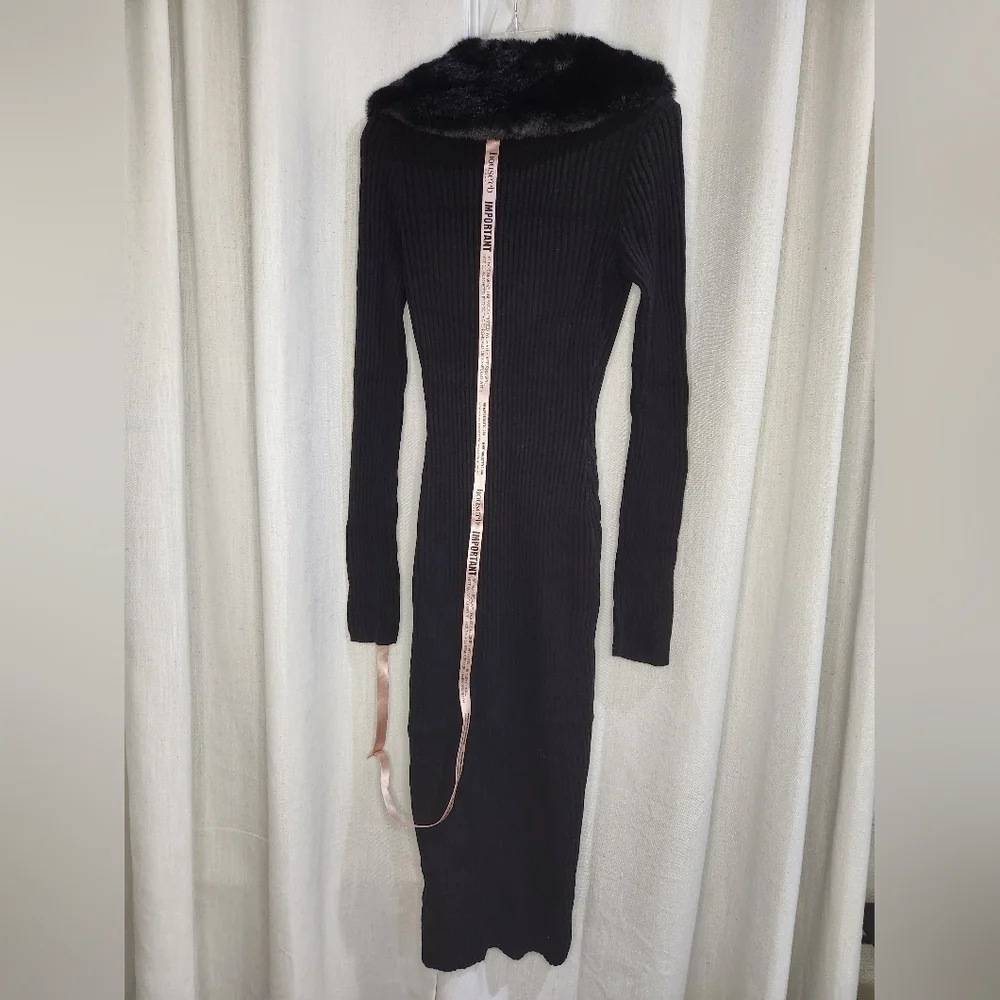 NWT House of CB Raine Black‎ Faux Fur Button Down Sweater Midi Dress M - Picture 8 of 8